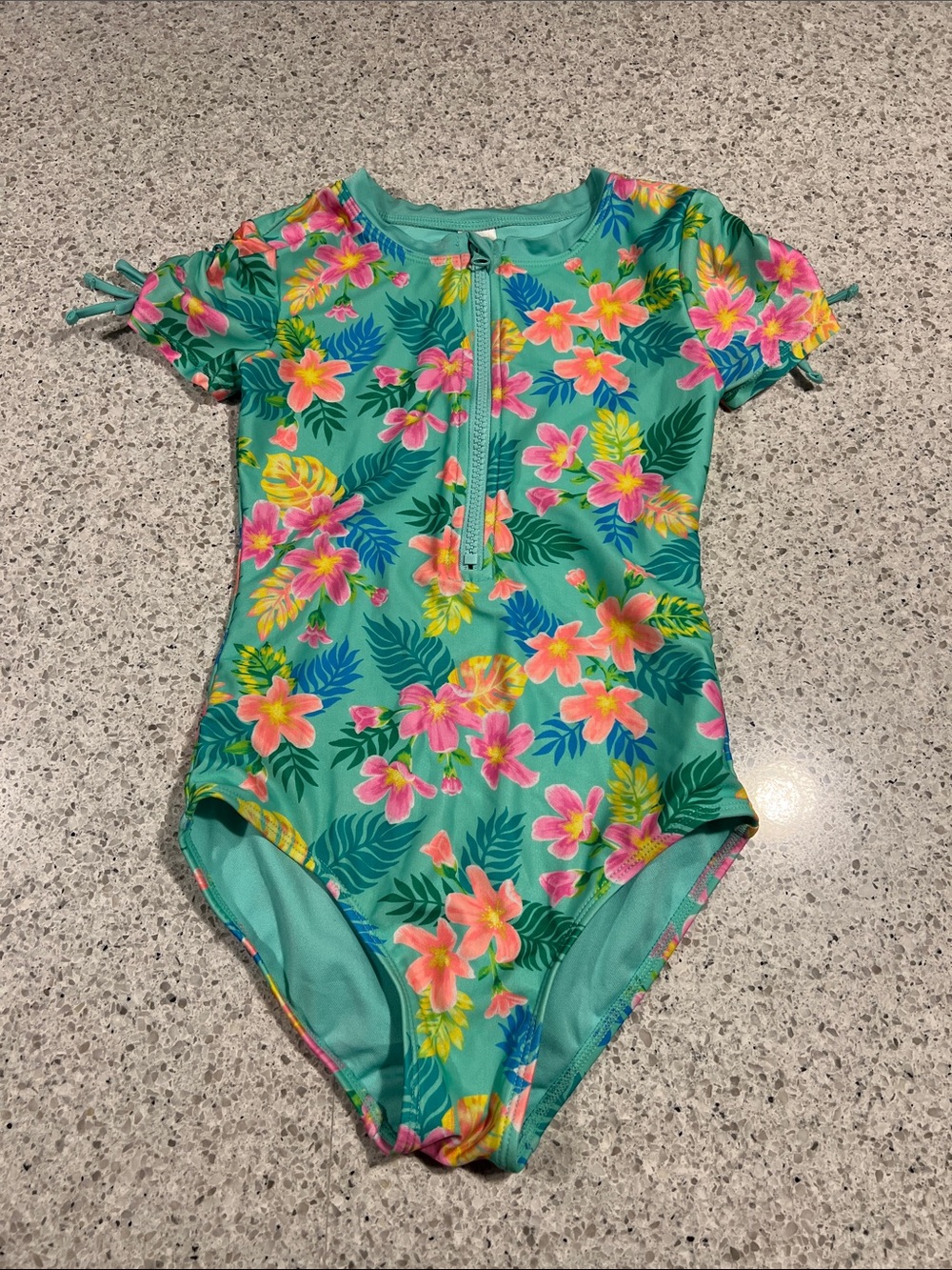 Cat & Jack Teal Floral Kids One-Piece Swimsuit